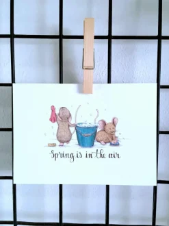 Discount Ansichtkaart Poetsmuisjes voorjaar Wenskaarten