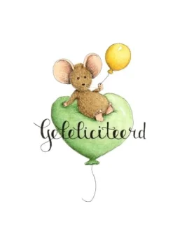Outlet Ansichtkaart Muis zittend op ballon Wenskaarten