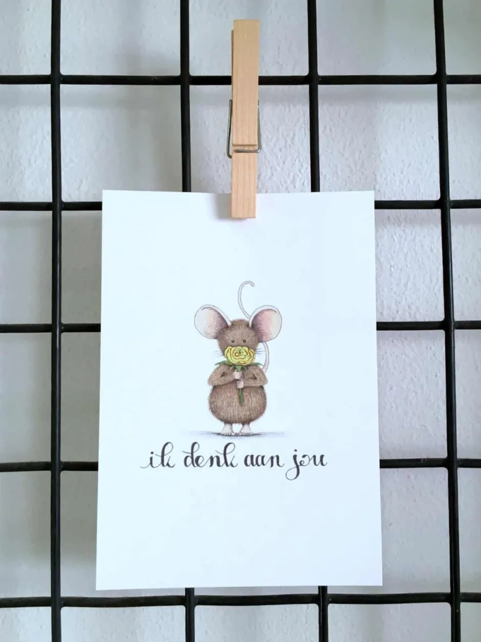 Sale Ansichtkaart Muis ik denk aan jou Wenskaarten