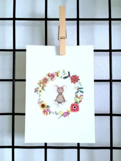 New Ansichtkaart Muisje  in bloemenkrans Wenskaarten