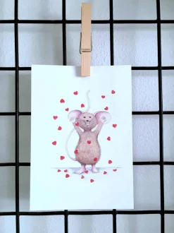 Clearance Ansichtkaart Muisje gooit hartjes in de lucht Wenskaarten