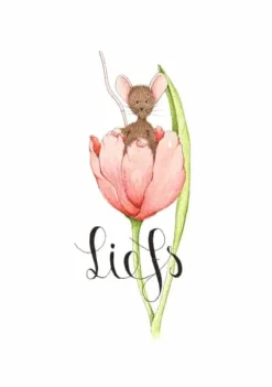 Discount Ansichtkaart Muisje in tulp - liefs Wenskaarten