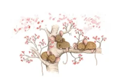 New Ansichtkaart Slapende muisjes bloesemboom Wenskaarten