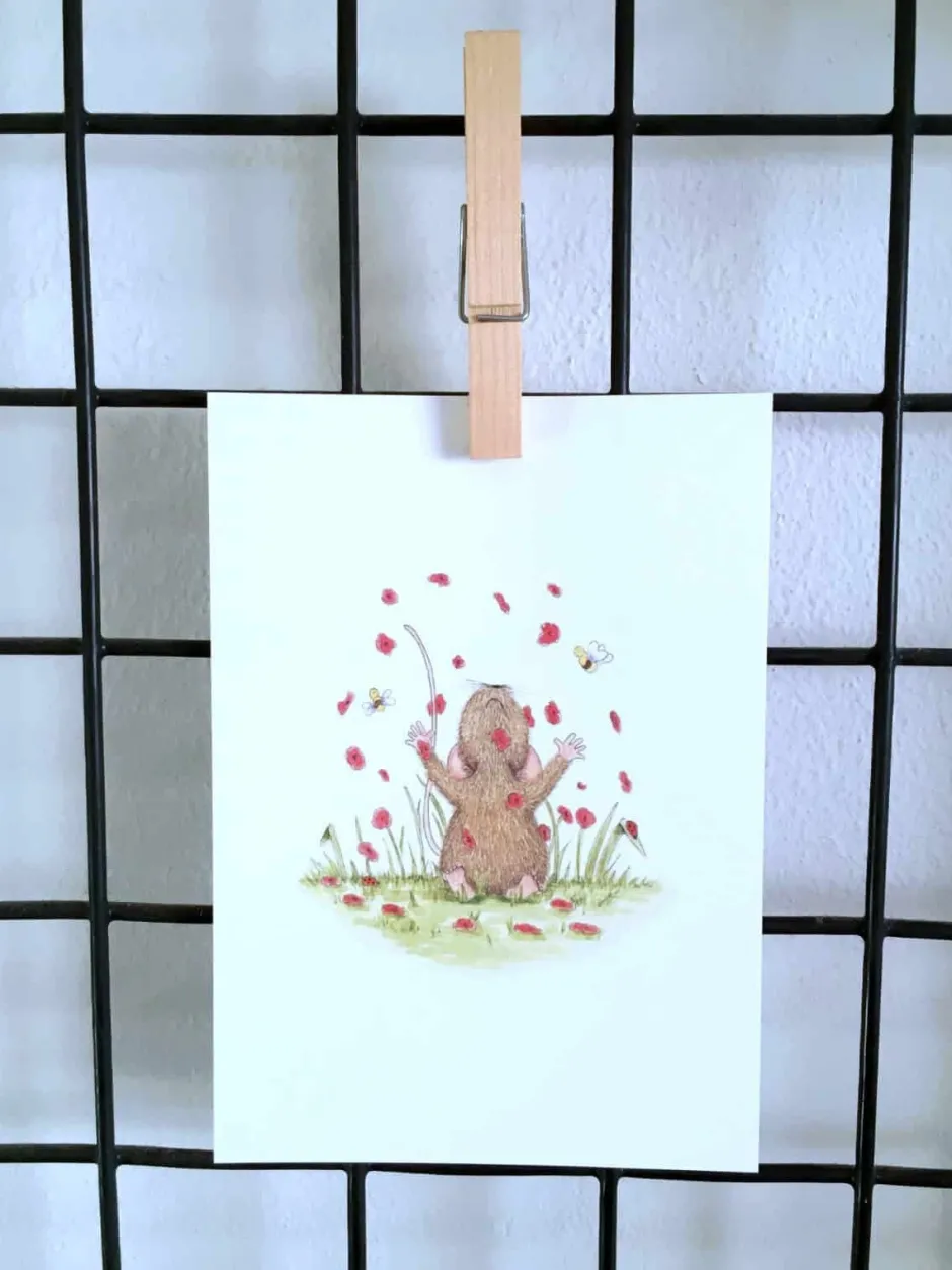 Outlet Ansichtkaart Muisjes met bloemen in de lucht Wenskaarten