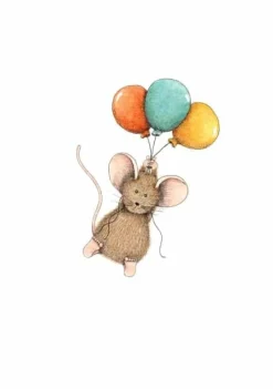 New Ansichtkaart Muisje hangt aan ballonnen Wenskaarten