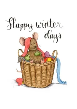 Discount Ansichtkaart Muisje in mand winterkleding Wenskaarten