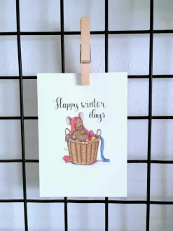 Discount Ansichtkaart Muisje in mand winterkleding Wenskaarten