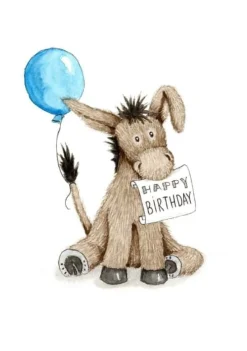 Hot Ansichtkaart Gefeliciteerd met ezel en ballon Wenskaarten