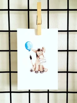 Hot Ansichtkaart Gefeliciteerd met ezel en ballon Wenskaarten