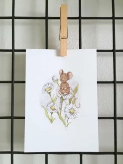 Hot Ansichtkaart Muisje op Madeliefjes Wenskaarten