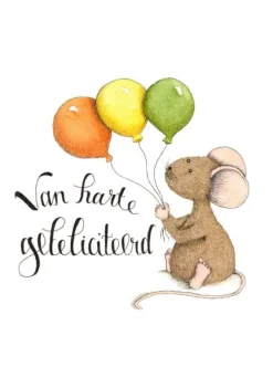 Best Ansichtkaart Muis met drie ballonnen vast Wenskaarten