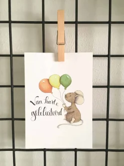 Best Ansichtkaart Muis met drie ballonnen vast Wenskaarten