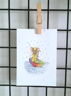 Discount Ansichtkaart Muisje varen in paraplu Wenskaarten