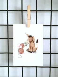 Ansichtkaart Ezel & muis lelietje van dalen Wenskaarten