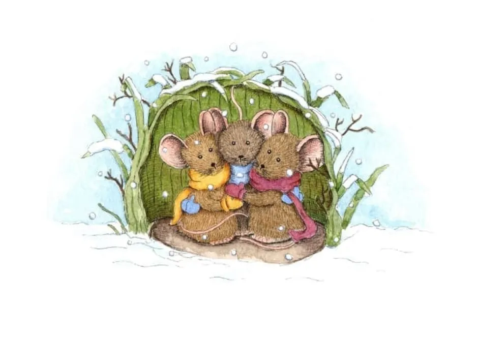 Outlet Ansichtkaart Muisjes schuilen voor sneeuw Wenskaarten