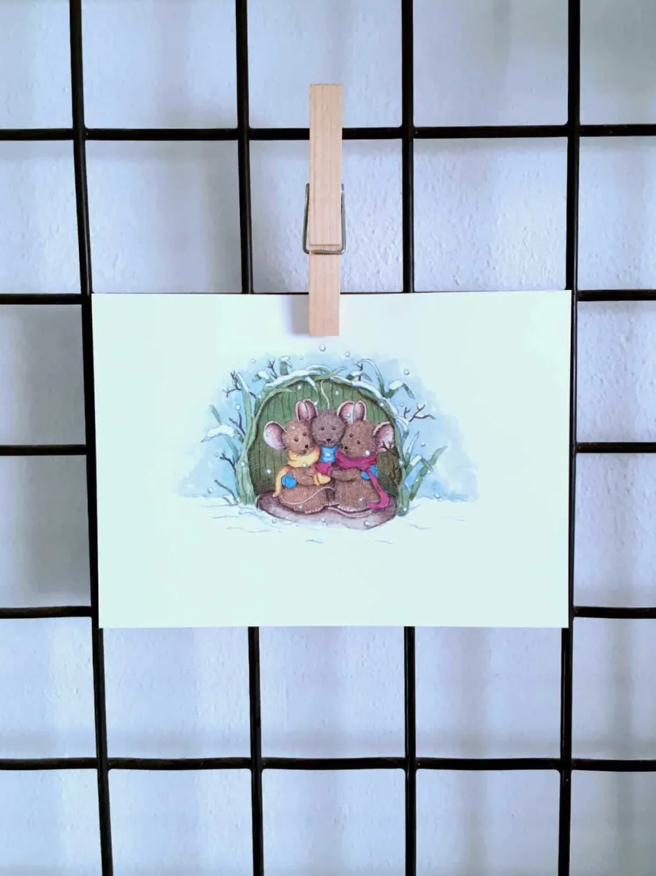 Outlet Ansichtkaart Muisjes schuilen voor sneeuw Wenskaarten