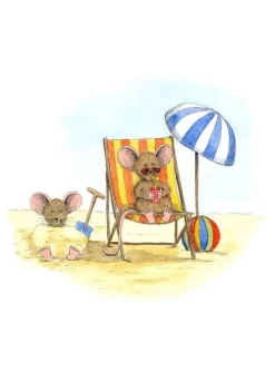 New Ansichtkaart Muisje aan het strand zonnebaden Wenskaarten