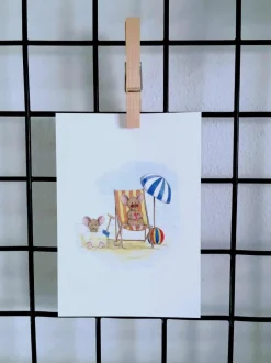 New Ansichtkaart Muisje aan het strand zonnebaden Wenskaarten