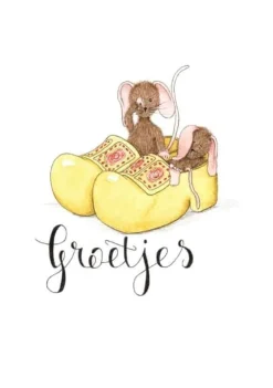 Hot Ansichtkaart Slapende muisjes in klompen Wenskaarten