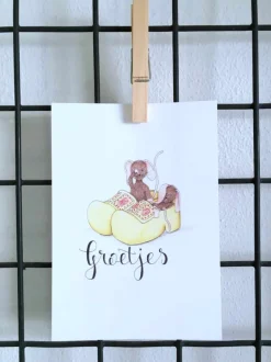 Hot Ansichtkaart Slapende muisjes in klompen Wenskaarten