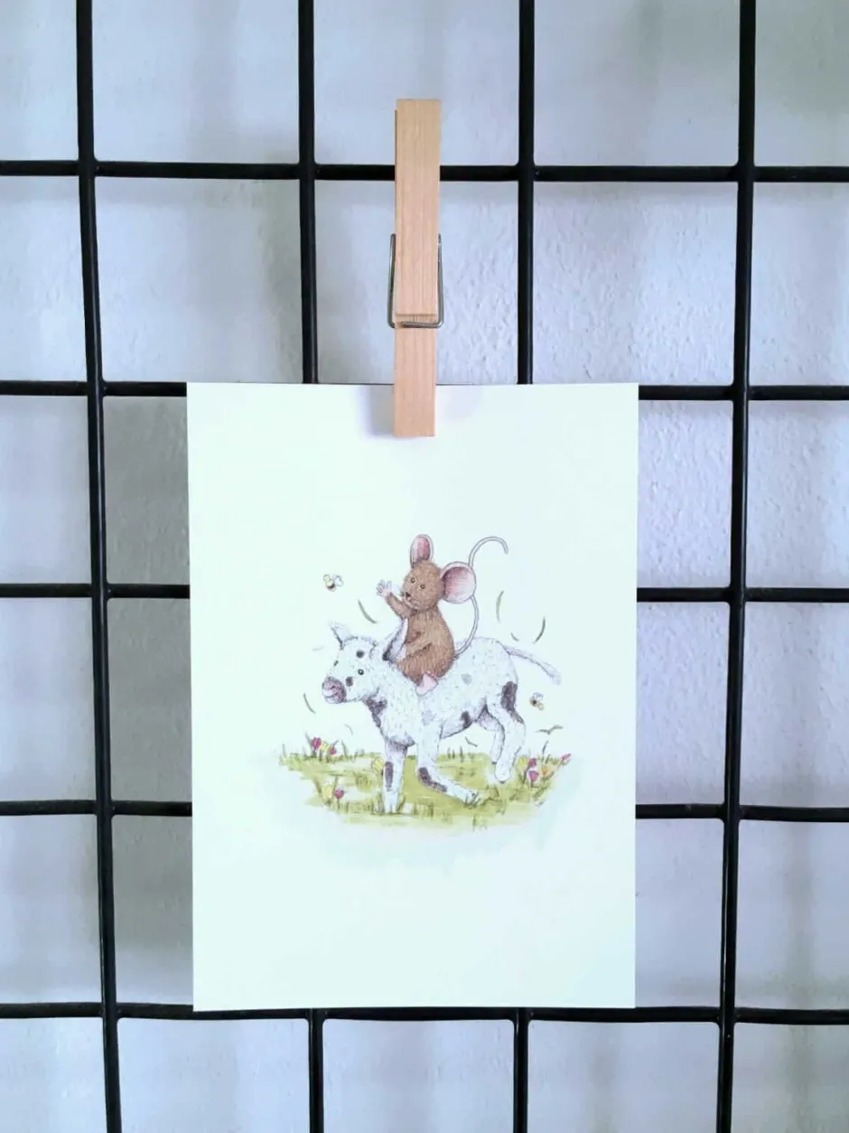 Sale Ansichtkaart Muisje zit op lammetje Wenskaarten