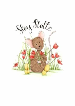 Outlet Ansichtkaart Hey hallo muisje met tulpen Wenskaarten