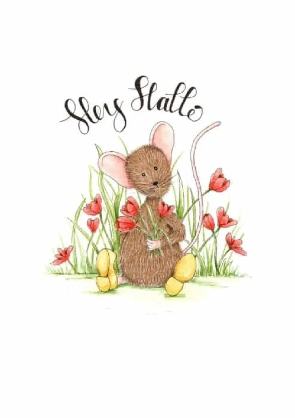 Outlet Ansichtkaart Hey hallo muisje met tulpen Wenskaarten