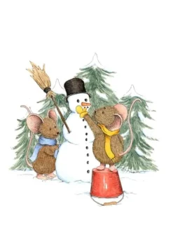 New Ansichtkaart Muisjes maken sneeuwpop Wenskaarten