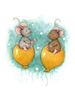 Discount Ansichtkaart Muisjes op gele ballonnen liefde Wenskaarten