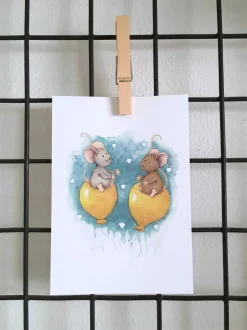 Discount Ansichtkaart Muisjes op gele ballonnen liefde Wenskaarten