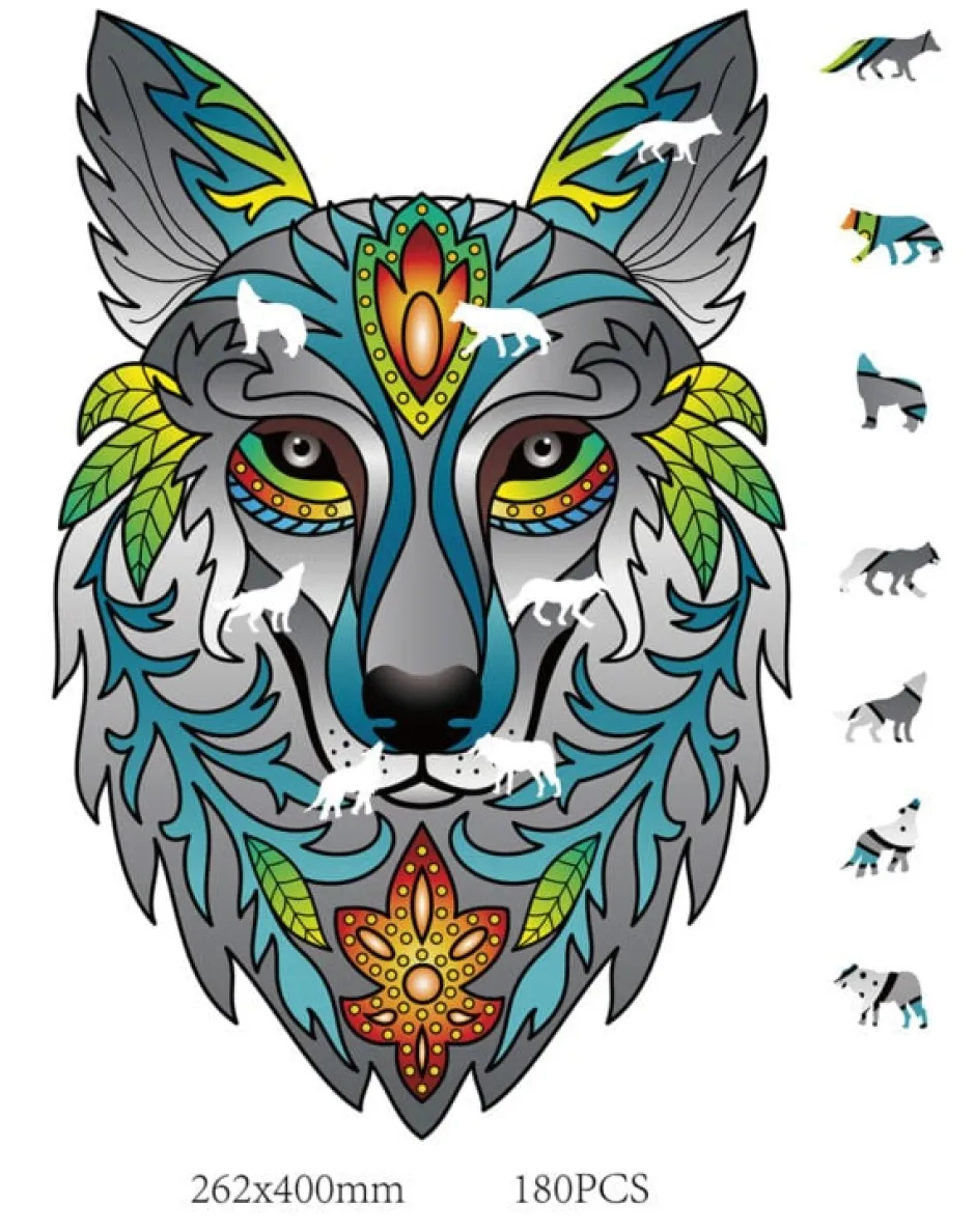 Clearance Regenboog Houten Puzzel Wolf Houten Puzzels|Contour Puzzels