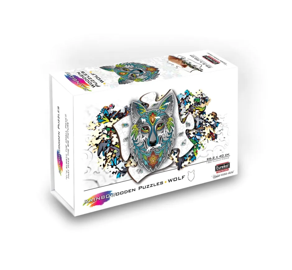 Clearance Regenboog Houten Puzzel Wolf Houten Puzzels|Contour Puzzels