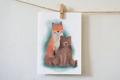 New Ansichtkaart Knuffelende Vos, Beer en Muis Wenskaarten