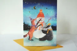 Outlet Wenskaart met Foliedruk Sneeuwpop Bouwen Wenskaarten