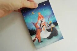 Outlet Wenskaart met Foliedruk Sneeuwpop Bouwen Wenskaarten