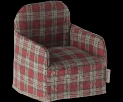 Outlet Poppenhuis Stoel Rood Geblokt 7.5cm Poppenhuis