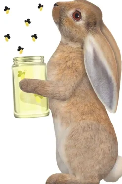 Outlet Muursticker Konijn met Potje Vuurvliegjes Decoratie