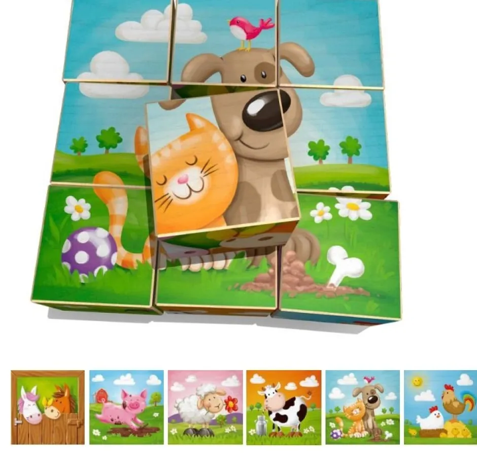 Discount Blokkenpuzzel Boerderijdieren Hout Houten Puzzels