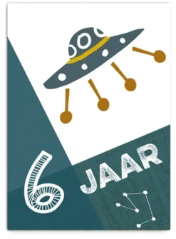 Wenskaart 6 Jaar Ruimteschip Wenskaarten